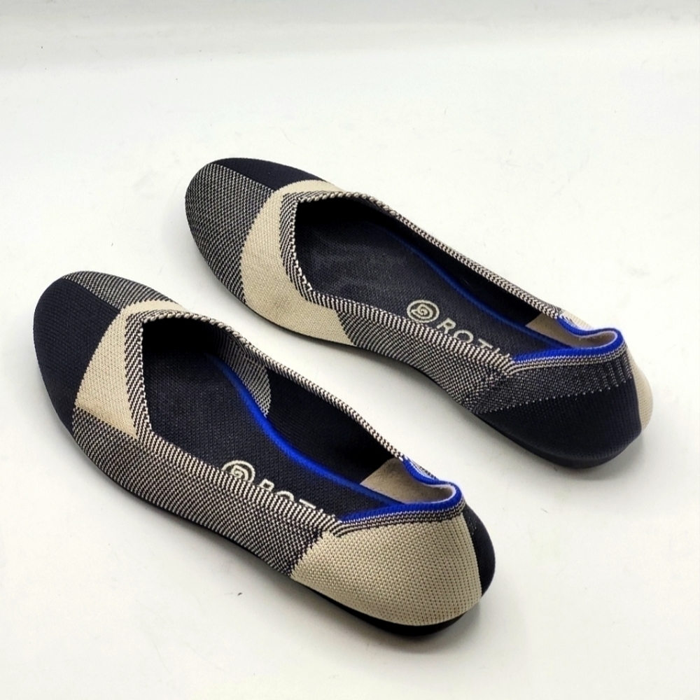 Rothy's The Flat Round Cap Toe Black and Cream Plaid Retired Pattern Size 8.5 - Picture 4 of 16
